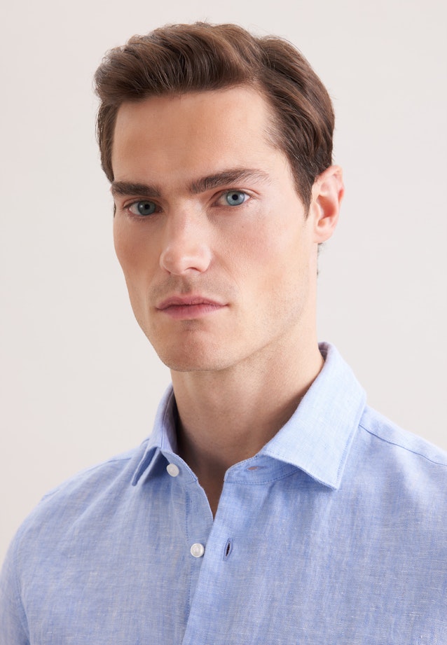 Shaped Leinenhemd Uni in Mittelblau |  Seidensticker Onlineshop