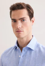 Shaped Chemise en lin Uni in Bleu Moyen |  Seidensticker Onlineshop