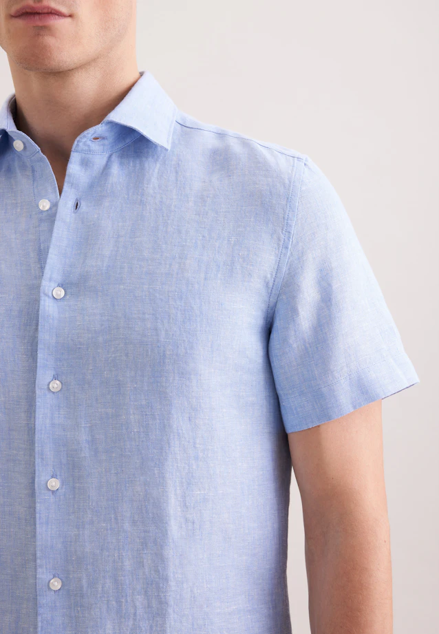 Shaped Leinenhemd Uni in Mittelblau |  Seidensticker Onlineshop