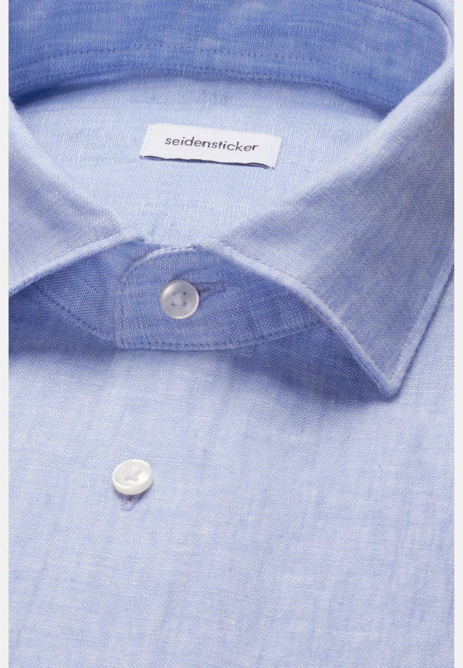 Shaped Chemise en lin Uni dans Bleu Moyen | Boutique en ligne Seidensticker