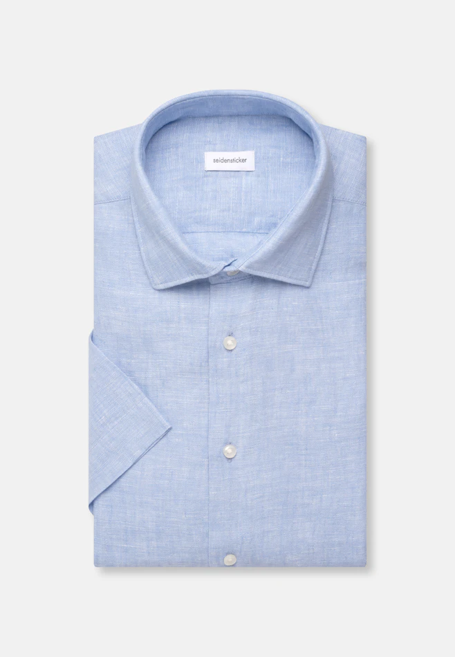 Shaped Chemise en lin Uni dans Bleu Moyen | Boutique en ligne Seidensticker