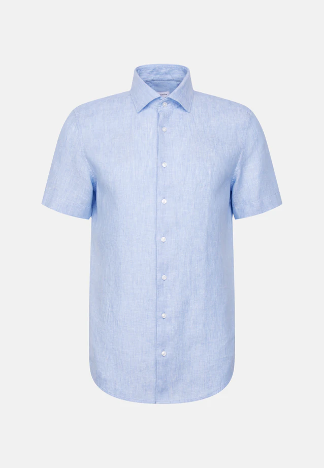 Shaped Chemise en lin Uni in Bleu Moyen |  Seidensticker Onlineshop