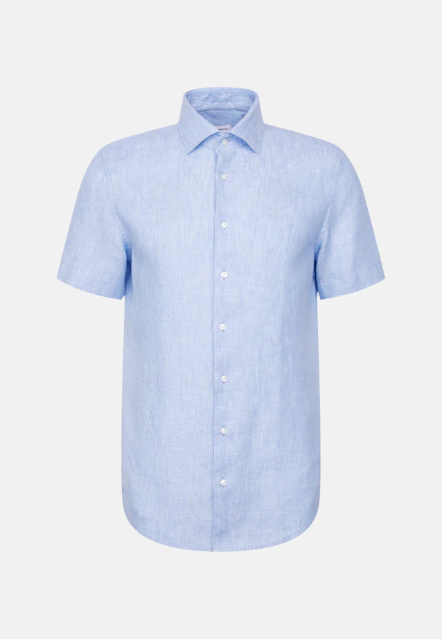 Shaped Leinenhemd Uni in Mittelblau |  Seidensticker Onlineshop