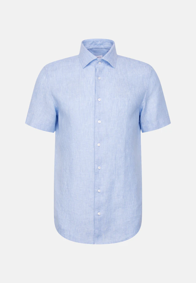 Shaped Leinenhemd Uni in Mittelblau |  Seidensticker Onlineshop