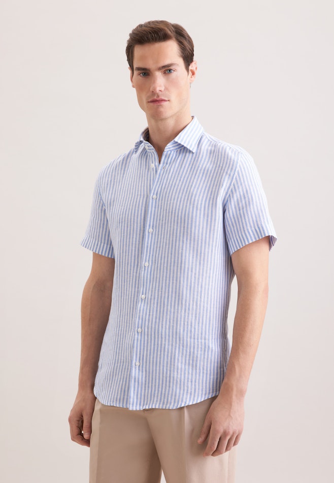 Shaped Chemise en lin Rayures dans Bleu Moyen | Boutique en ligne Seidensticker