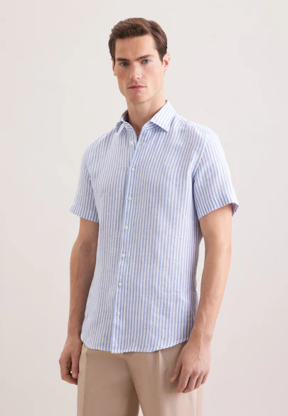 Shaped Leinenhemd Gestreift in Mittelblau |  Seidensticker Onlineshop