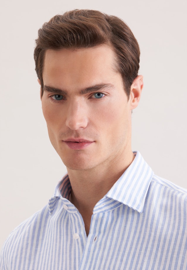 Shaped Leinenhemd Gestreift in Mittelblau |  Seidensticker Onlineshop