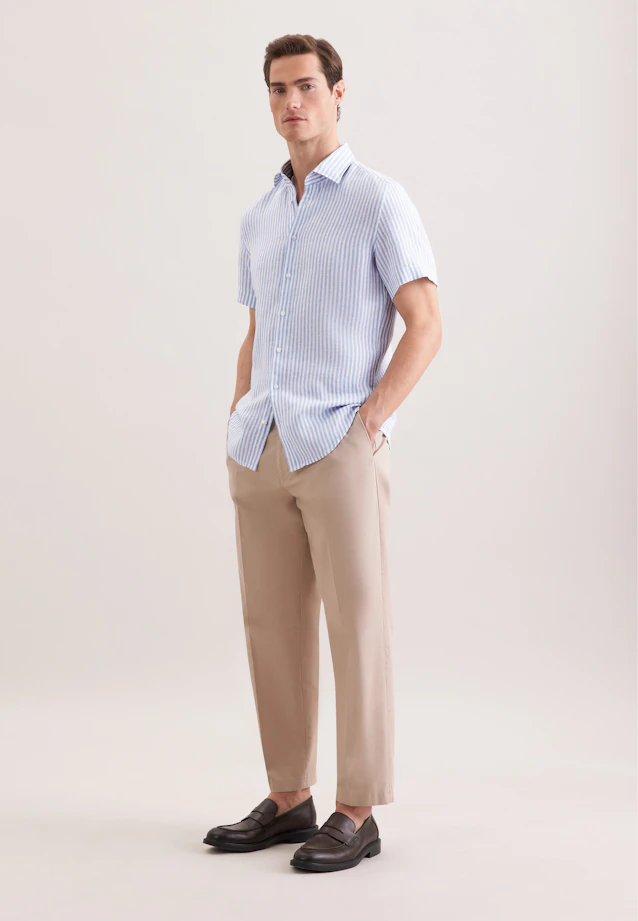 Shaped Linen shirt Stripes in Mittelblau |  Seidensticker Onlineshop