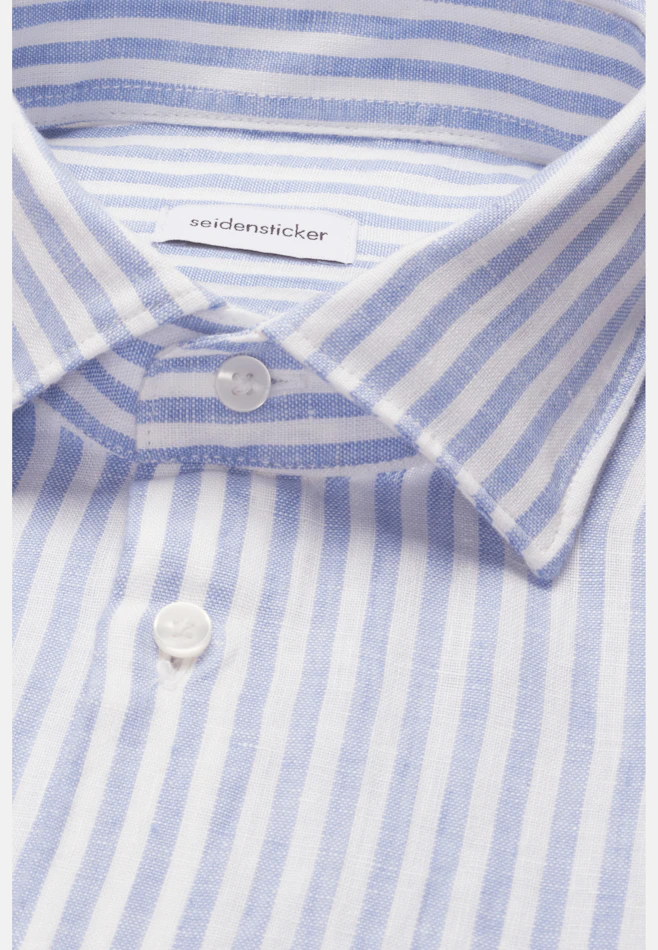 Shaped Leinenhemd Gestreift in Mittelblau | Seidensticker Onlineshop