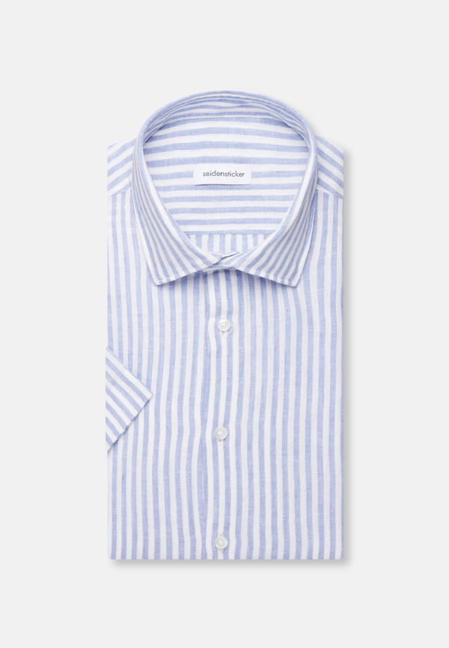 Shaped Linen shirt Stripes in Mittelblau |  Seidensticker Onlineshop