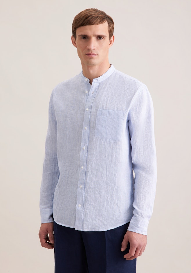 Regular Chemise en lin Rayures dans Bleu Moyen | Boutique en ligne Seidensticker