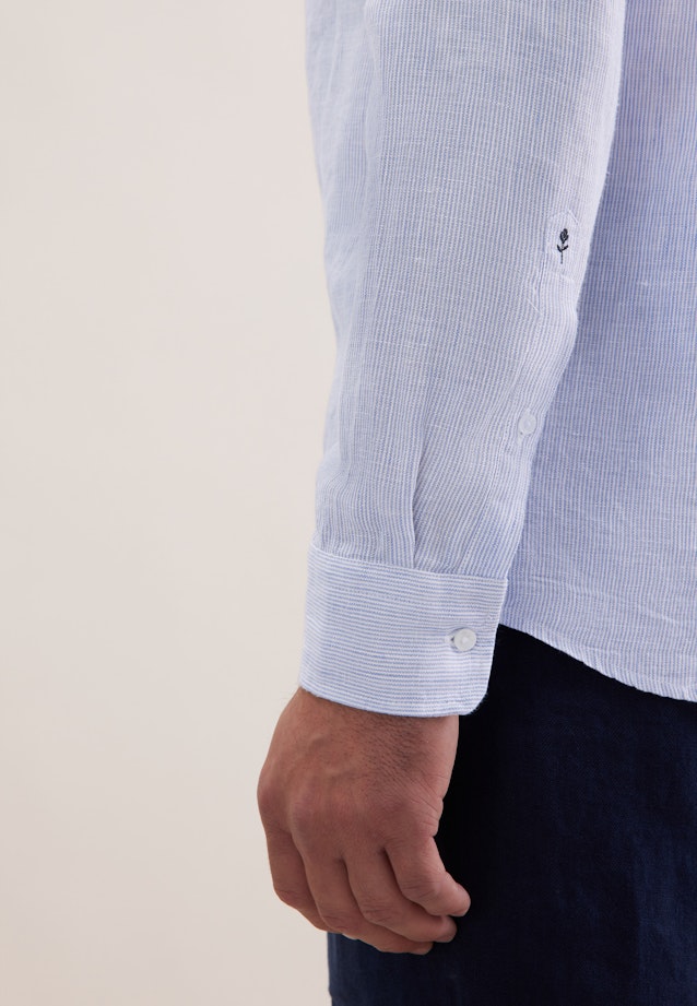 Regular Leinenhemd Gestreift in Mittelblau |  Seidensticker Onlineshop