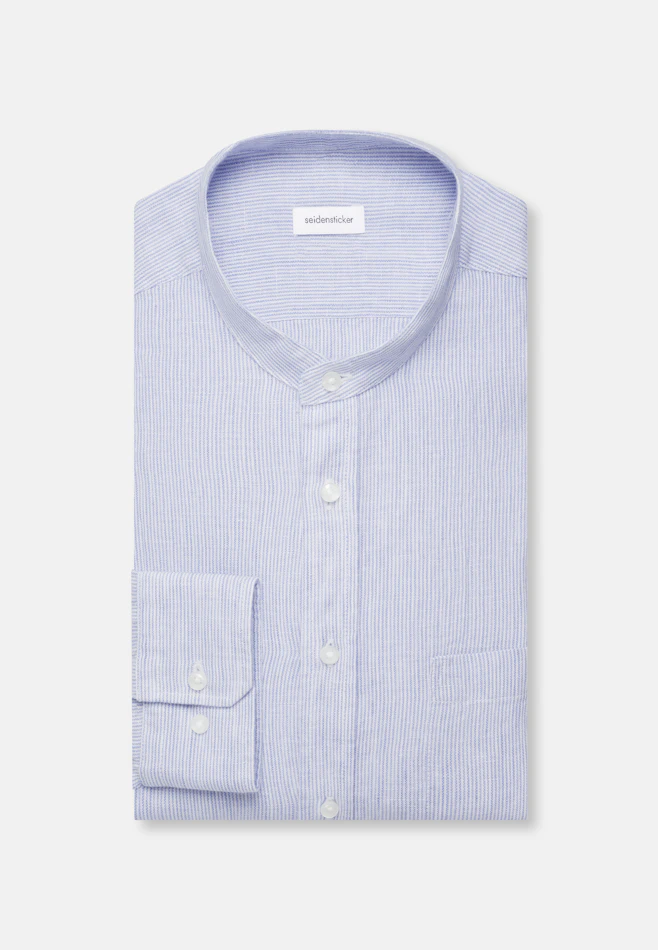 Regular Leinenhemd Gestreift in Mittelblau | Seidensticker Onlineshop