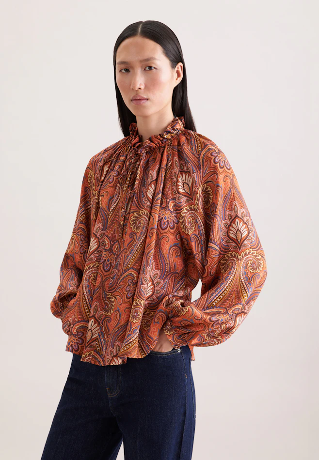 Satinierte Rüschenbluse mit Bindeband in Orange | Seidensticker online shop