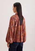 Satinierte Rüschenbluse mit Bindeband in Orange |  Seidensticker Onlineshop