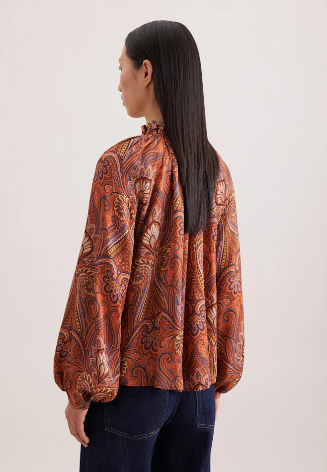 Satinierte Rüschenbluse mit Bindeband in Orange | Seidensticker online shop