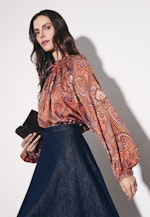 Satinierte Rüschenbluse mit Bindeband in Orange |  Seidensticker Onlineshop