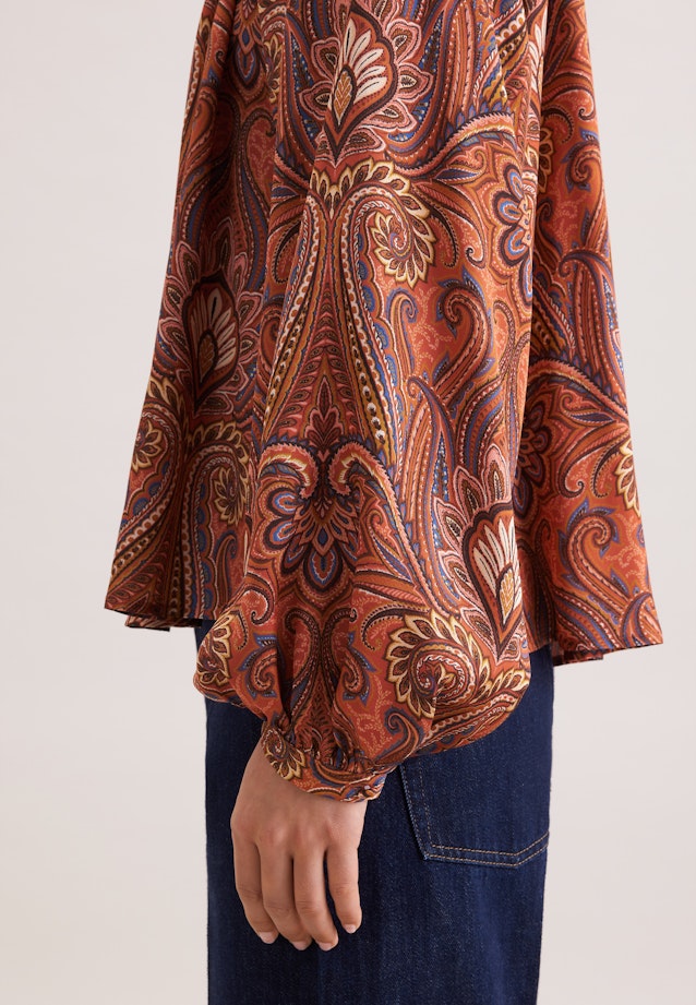 Satinierte Rüschenbluse mit Bindeband in Orange |  Seidensticker Onlineshop