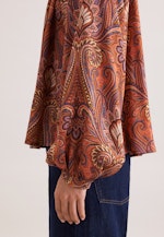 Satinierte Rüschenbluse mit Bindeband in Orange |  Seidensticker Onlineshop