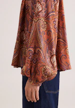 Satinierte Rüschenbluse mit Bindeband in Orange |  Seidensticker Onlineshop