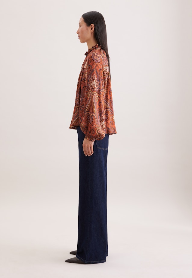 Satinierte Rüschenbluse mit Bindeband in Orange |  Seidensticker Onlineshop