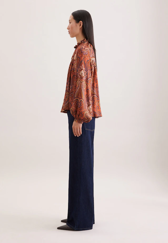 Satinierte Rüschenbluse mit Bindeband in Orange |  Seidensticker Onlineshop