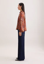 Satinierte Rüschenbluse mit Bindeband in Orange |  Seidensticker Onlineshop