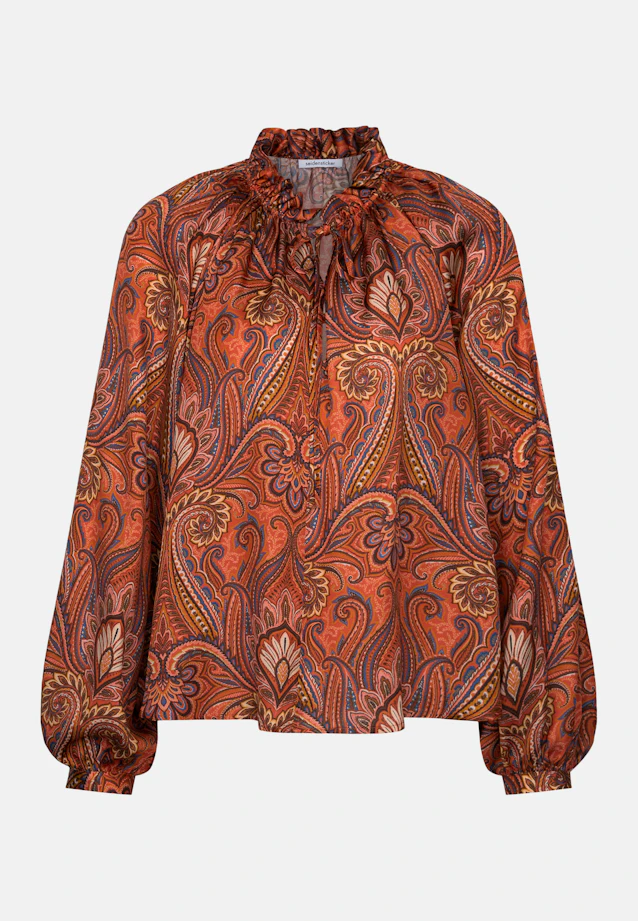 Satinierte Rüschenbluse mit Bindeband in Orange |  Seidensticker Onlineshop