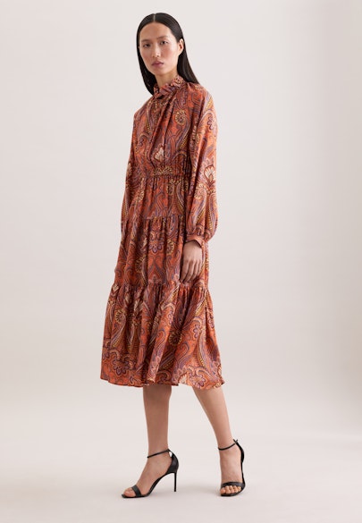 Satiniertes Rüschenkleid mit Stufen in Orange |  Seidensticker Onlineshop