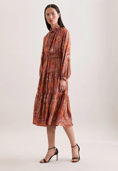 Satiniertes Rüschenkleid mit Stufen in Orange |  Seidensticker Onlineshop