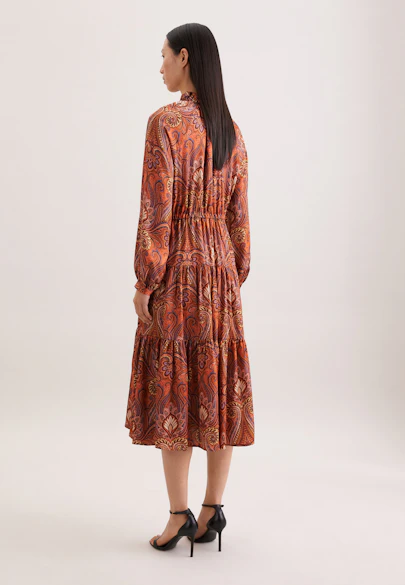 Satiniertes Rüschenkleid mit Stufen in Orange |  Seidensticker Onlineshop