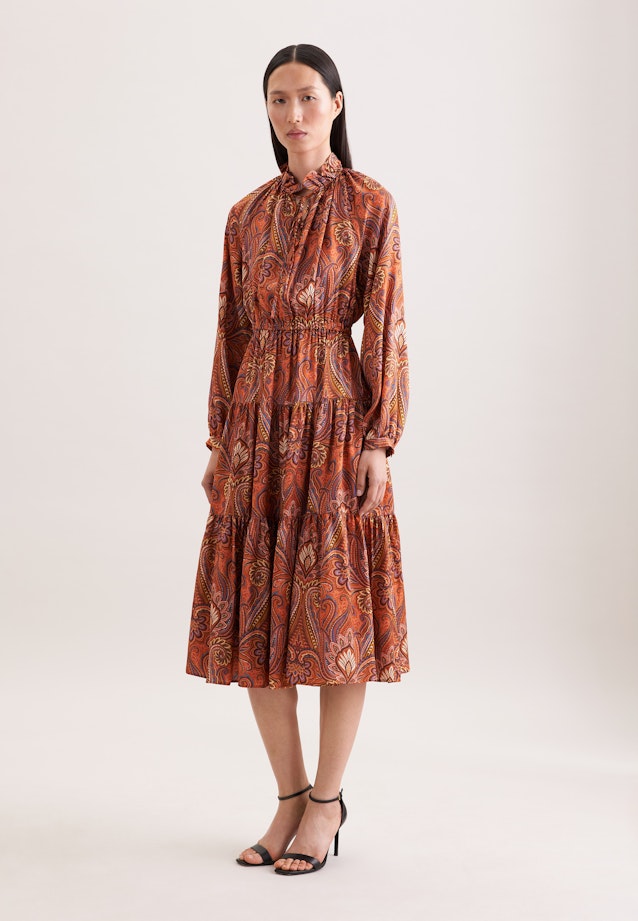 Satiniertes Rüschenkleid mit Stufen in Orange |  Seidensticker Onlineshop