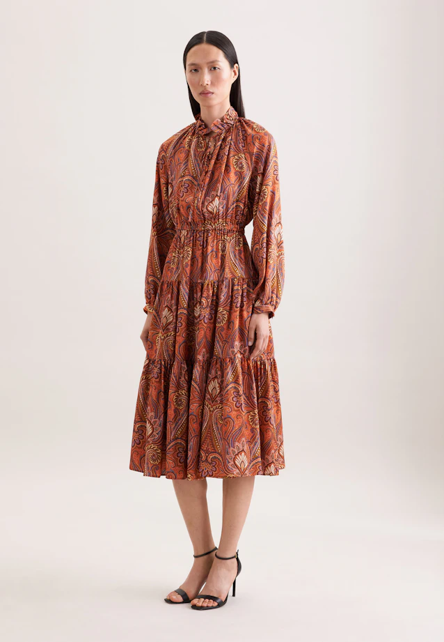 Satiniertes Rüschenkleid mit Stufen in Orange |  Seidensticker Onlineshop