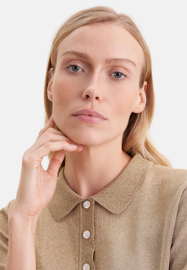Fine knit polo shirt made of metallic yarn in Gold |  Seidensticker Onlineshop