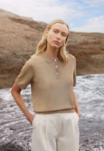 Feinstrick Poloshirt aus Metallic Garn in Gold |  Seidensticker Onlineshop