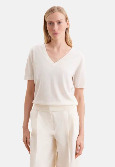 V-neck fine knit sweater made of wool and silk in Weiß |  Seidensticker Onlineshop