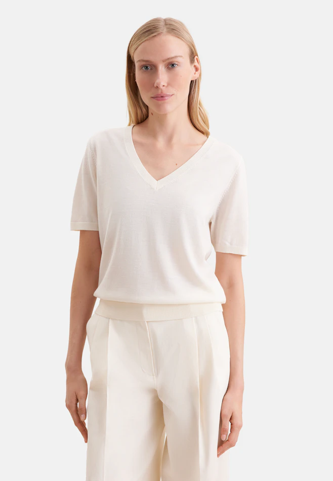 V-neck fine knit sweater made of wool and silk in Weiß | Seidensticker online shop