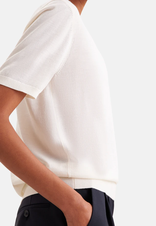 Pull fin en tricot à col en V en laine et soie in Blanc |  Seidensticker Onlineshop