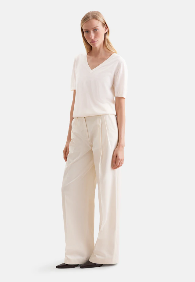 V-neck fine knit sweater made of wool and silk in Weiß |  Seidensticker Onlineshop