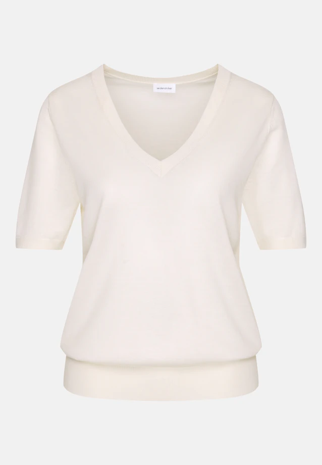 V-neck fine knit sweater made of wool and silk in Weiß |  Seidensticker Onlineshop