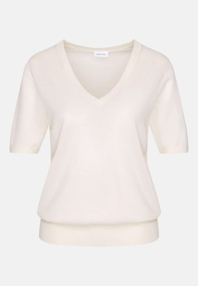 V-neck fine knit sweater made of wool and silk in Weiß |  Seidensticker Onlineshop