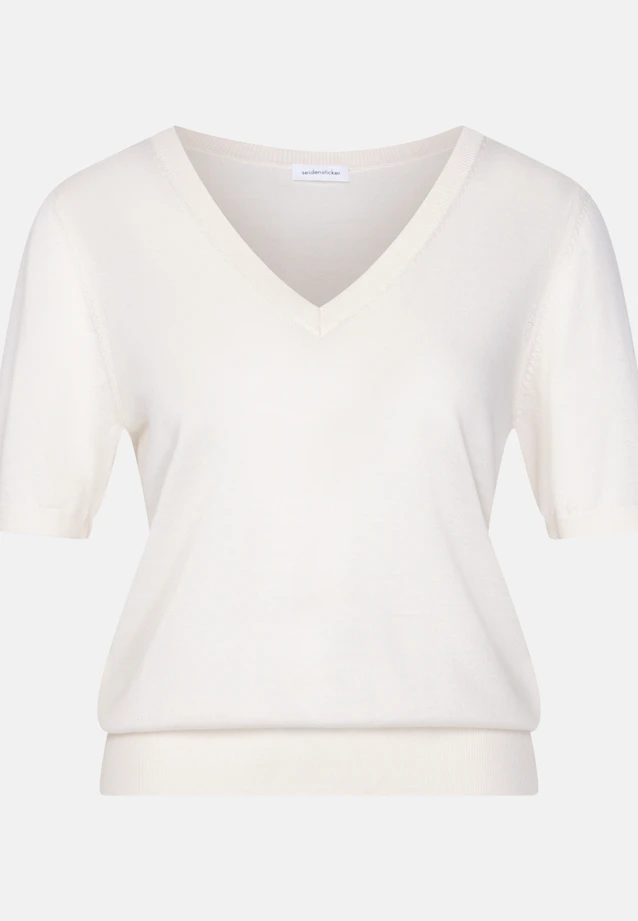 Pull fin en tricot à col en V en laine et soie in Blanc |  Seidensticker Onlineshop