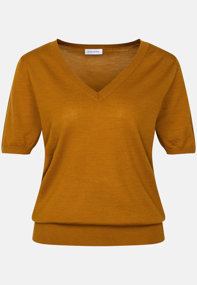 Pull fin en tricot à col en V en laine et soie in Jaune |  Seidensticker Onlineshop