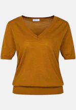 Pull fin en tricot à col en V en laine et soie in Jaune |  Seidensticker Onlineshop