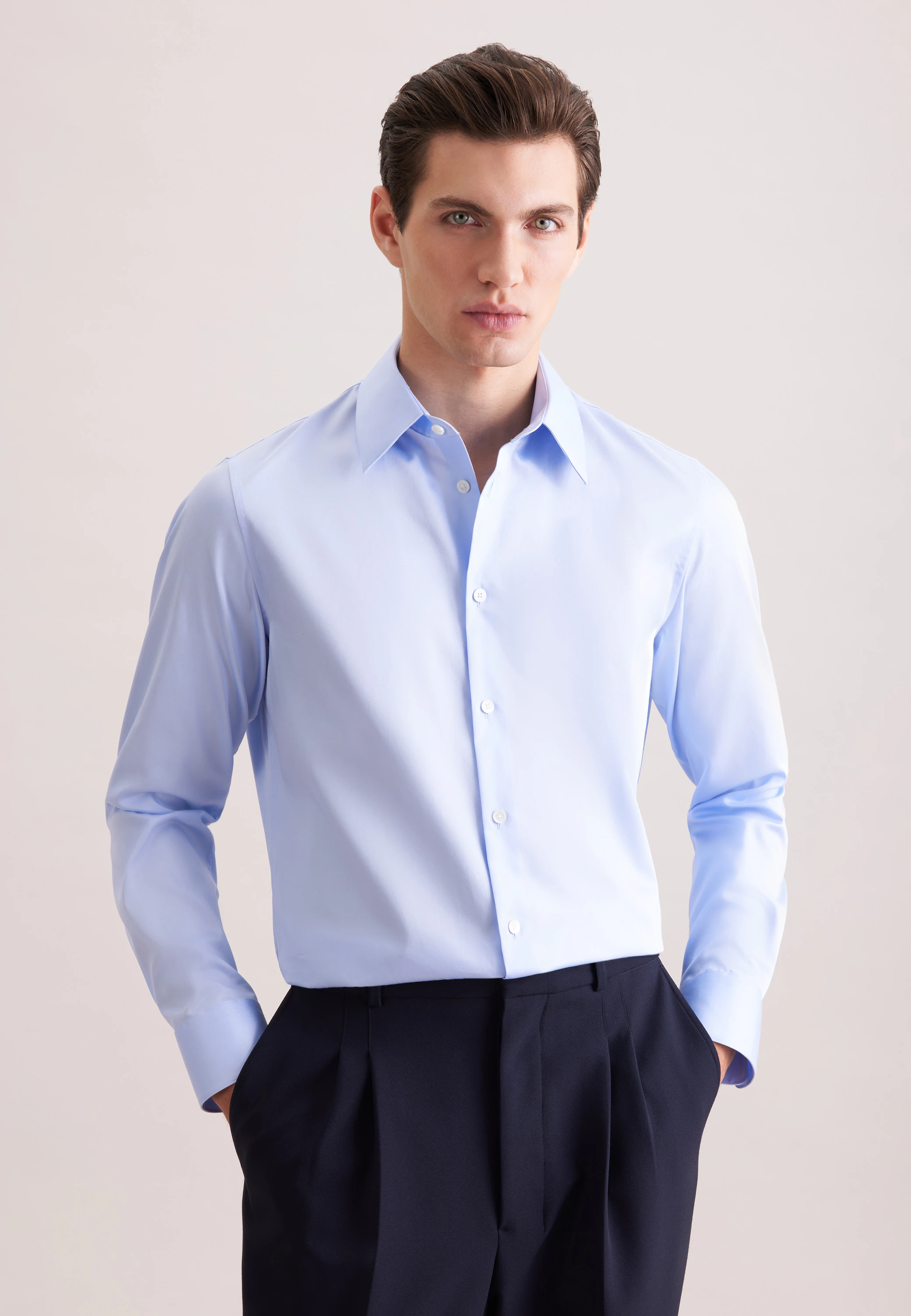 Relaxed Business Hemd Uni Blau 40
