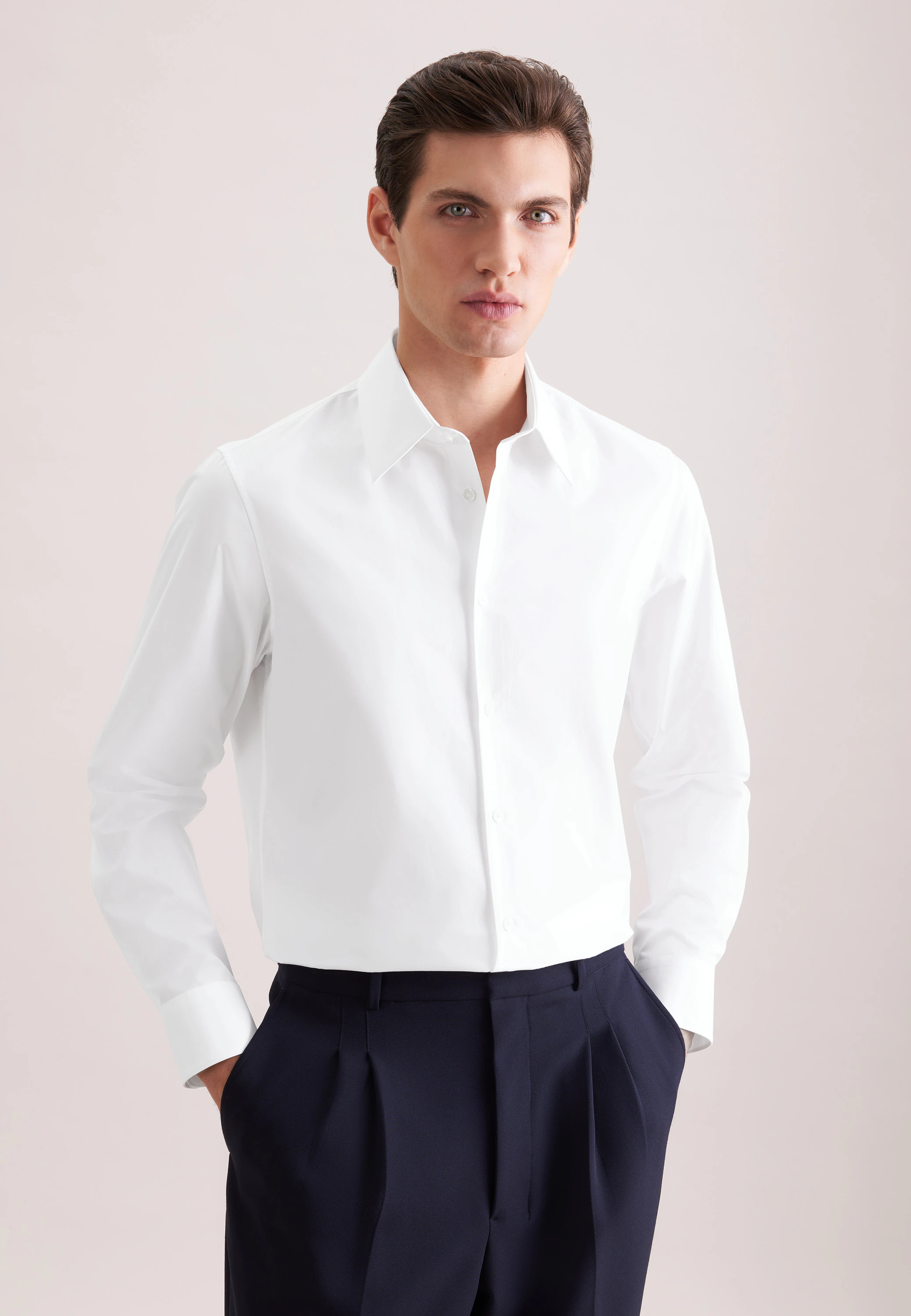 Straight Business Hemd Uni Weiß