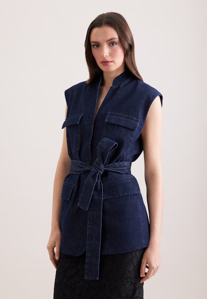 Weste aus Baumwolltwill mit Bindegürtel in Dunkelblau |  Seidensticker Onlineshop