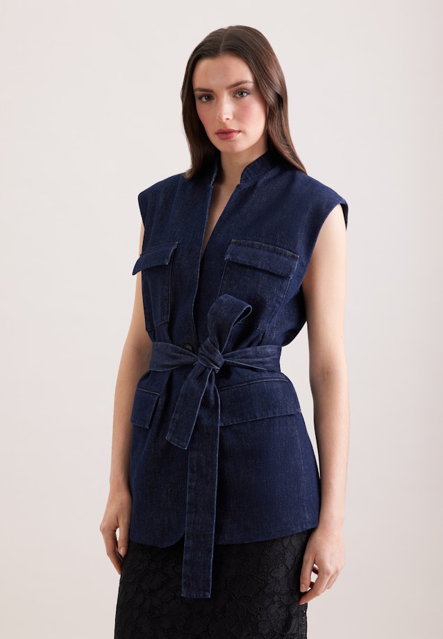 Weste aus Baumwolltwill mit Bindegürtel in Dunkelblau |  Seidensticker Onlineshop