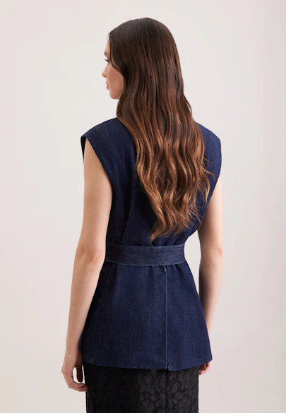 Gilet en sergé en coton avec ceinture à cravate in Bleu Foncé |  Seidensticker Onlineshop