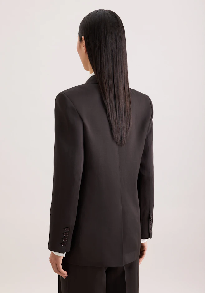 Satinierter zweireihiger Blazer mit Pattentaschen aus Leinen Mix in Braun | Seidensticker Onlineshop